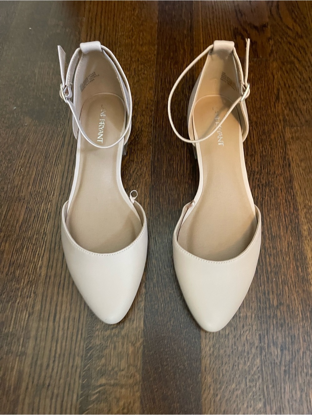 Lane Bryant Beige Pointed Toe Ankle Strap Flats